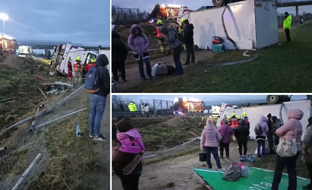 Primele imagini surprinse de un pasager aflat în autocarul românesc răsturnat în Slovenia. Trei oameni au murit în accident