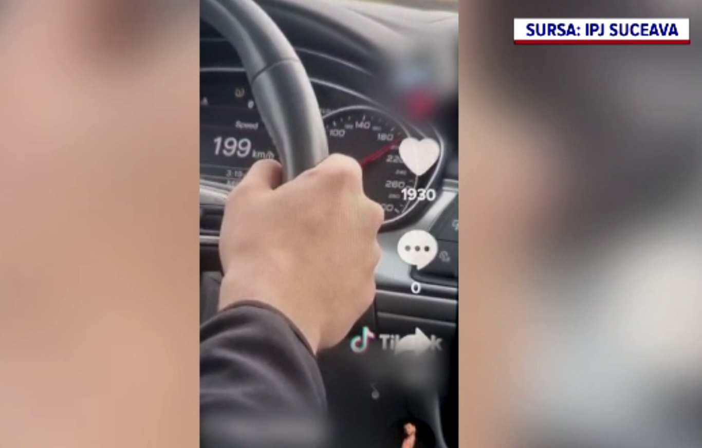 Șofer care conducea cu 202 km la oră prin localitate, dat în vileag de TikTok-ul pasagerului. Amenda dată la Suceava