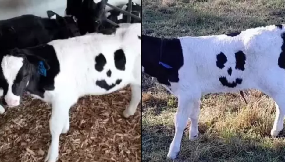 Vițelul care s-a născut cu un semn anormal pe corp. ”Nu am văzut niciodată așa ceva”