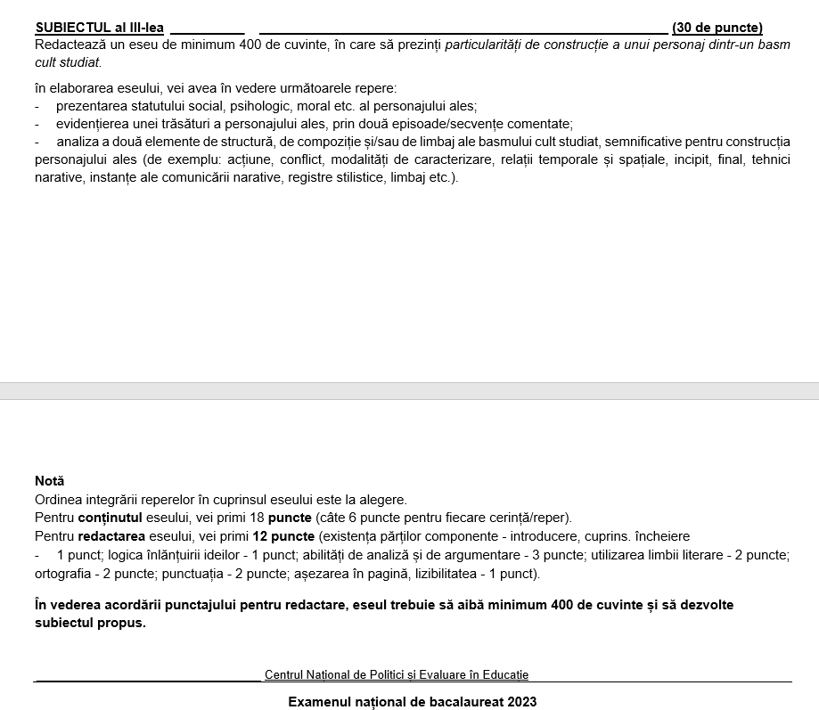 Subiecte uman limba romana Bac 2023