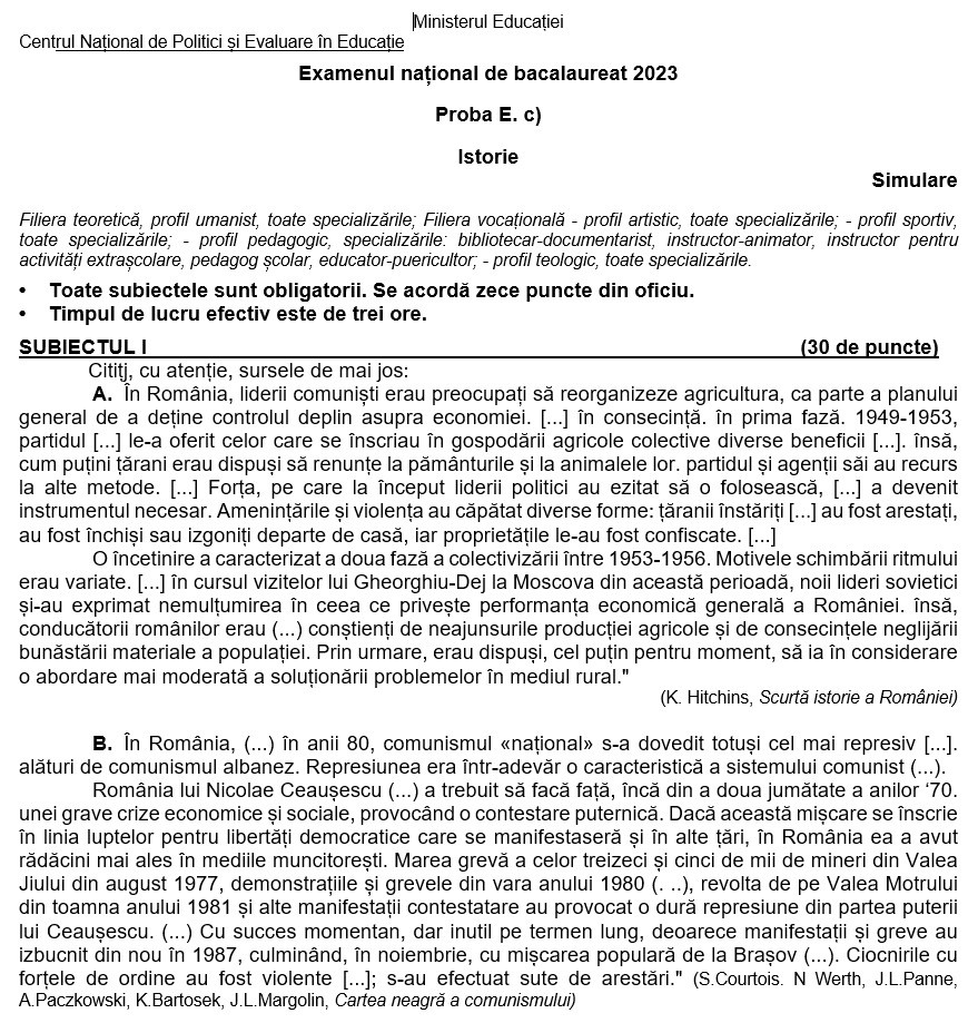 Simulare bac istorie