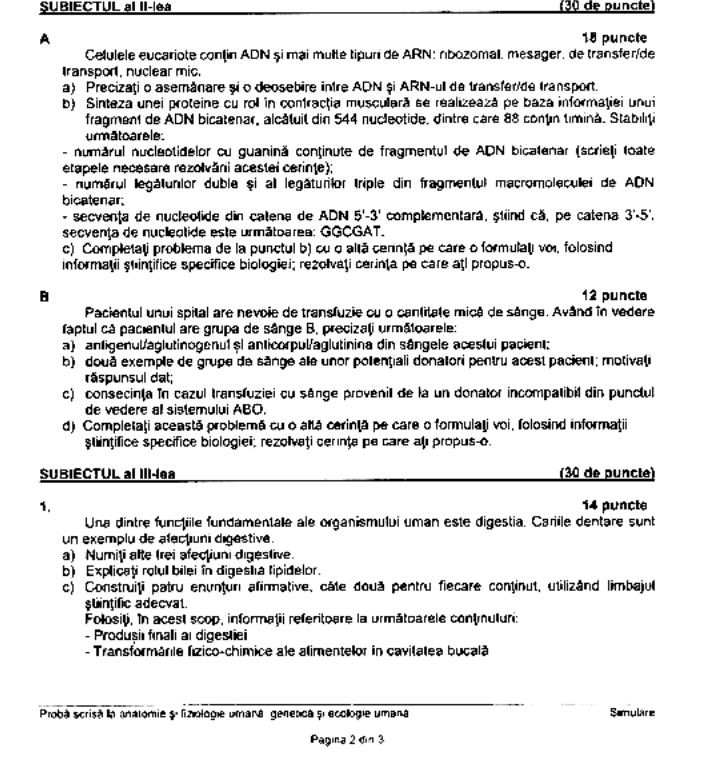 Subiecte Anatomie simulare Bac 2023