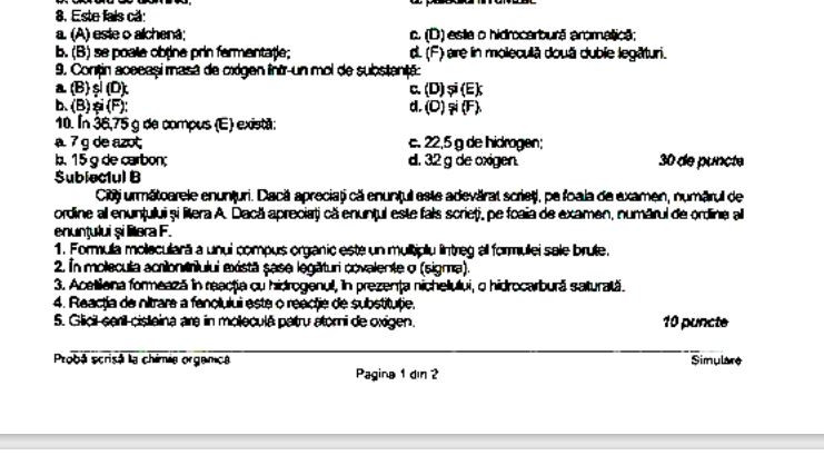 Subiecte Chimie simulare Bac 2023