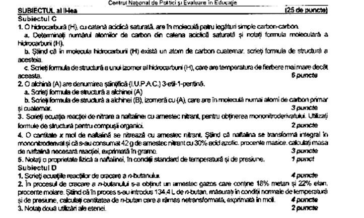 Subiecte Chimie simulare Bac 2023