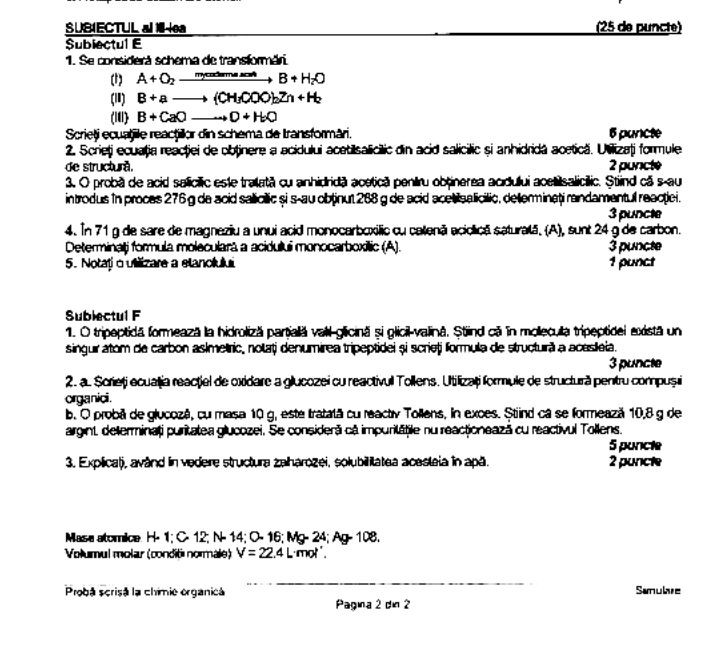 Subiecte Chimie simulare Bac 2023