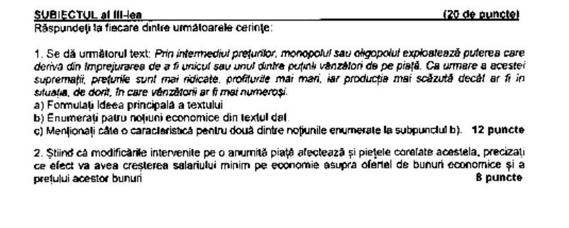 Subiect simulare Bacalaureat Economie