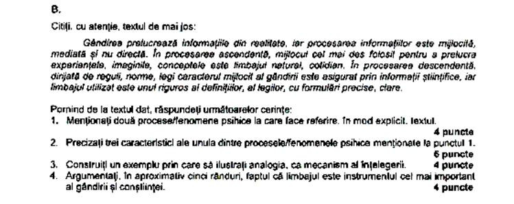 Subiect simulare Bacalaureat 2023 - Psihologie