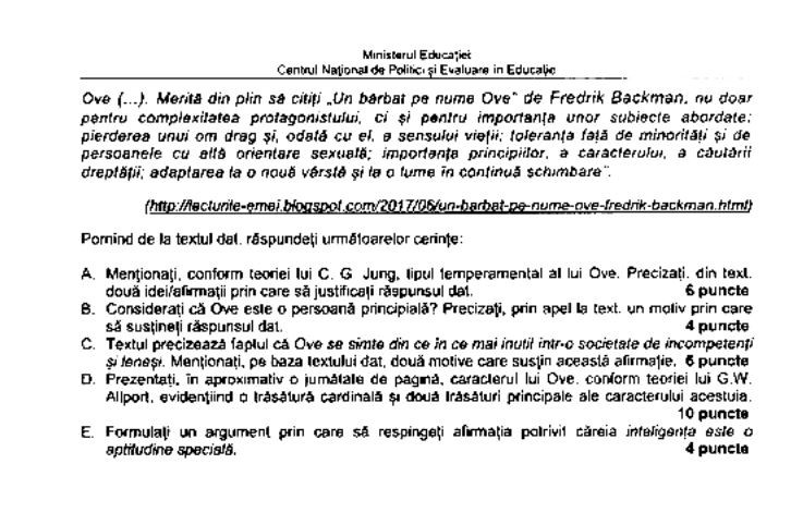 Subiect simulare Bacalaureat 2023 - Psihologie