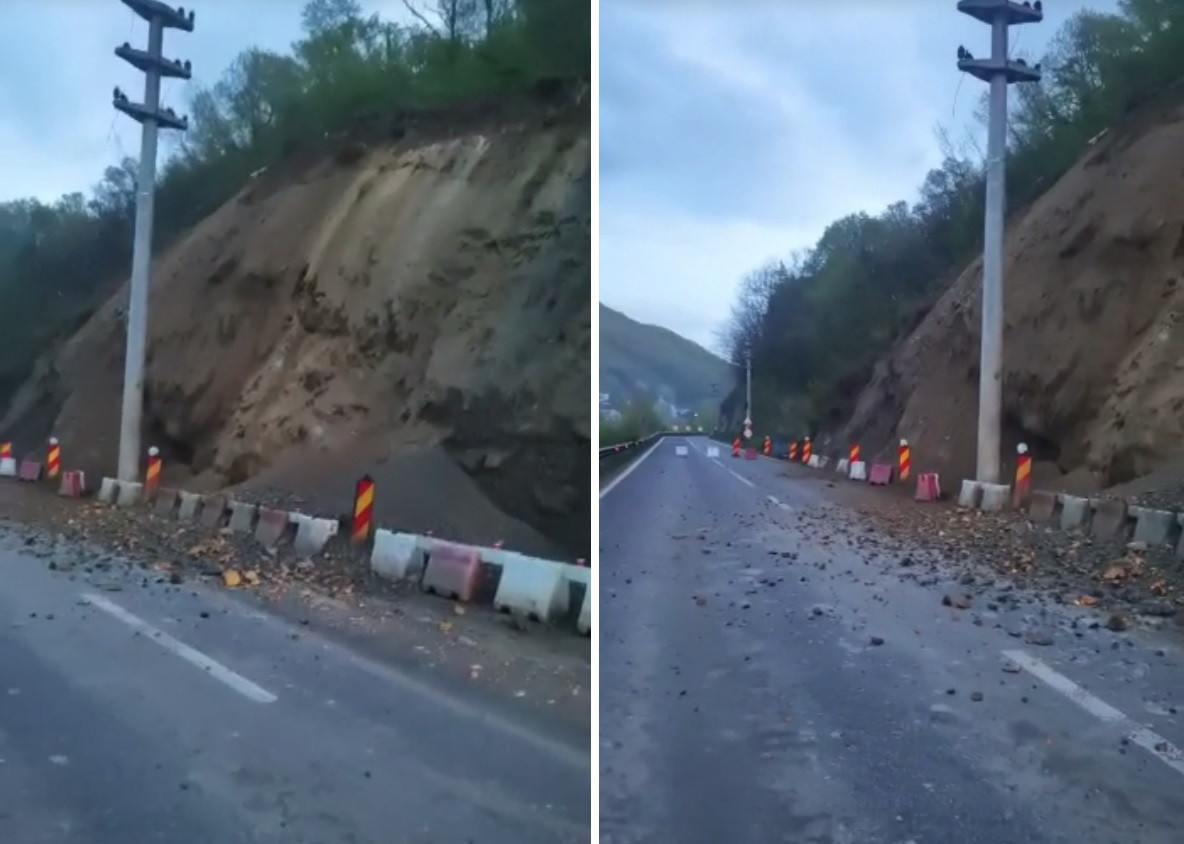 Circulația a fost blocată din nou pe Valea Oltului. Noi căderi de pietre la Călimănești