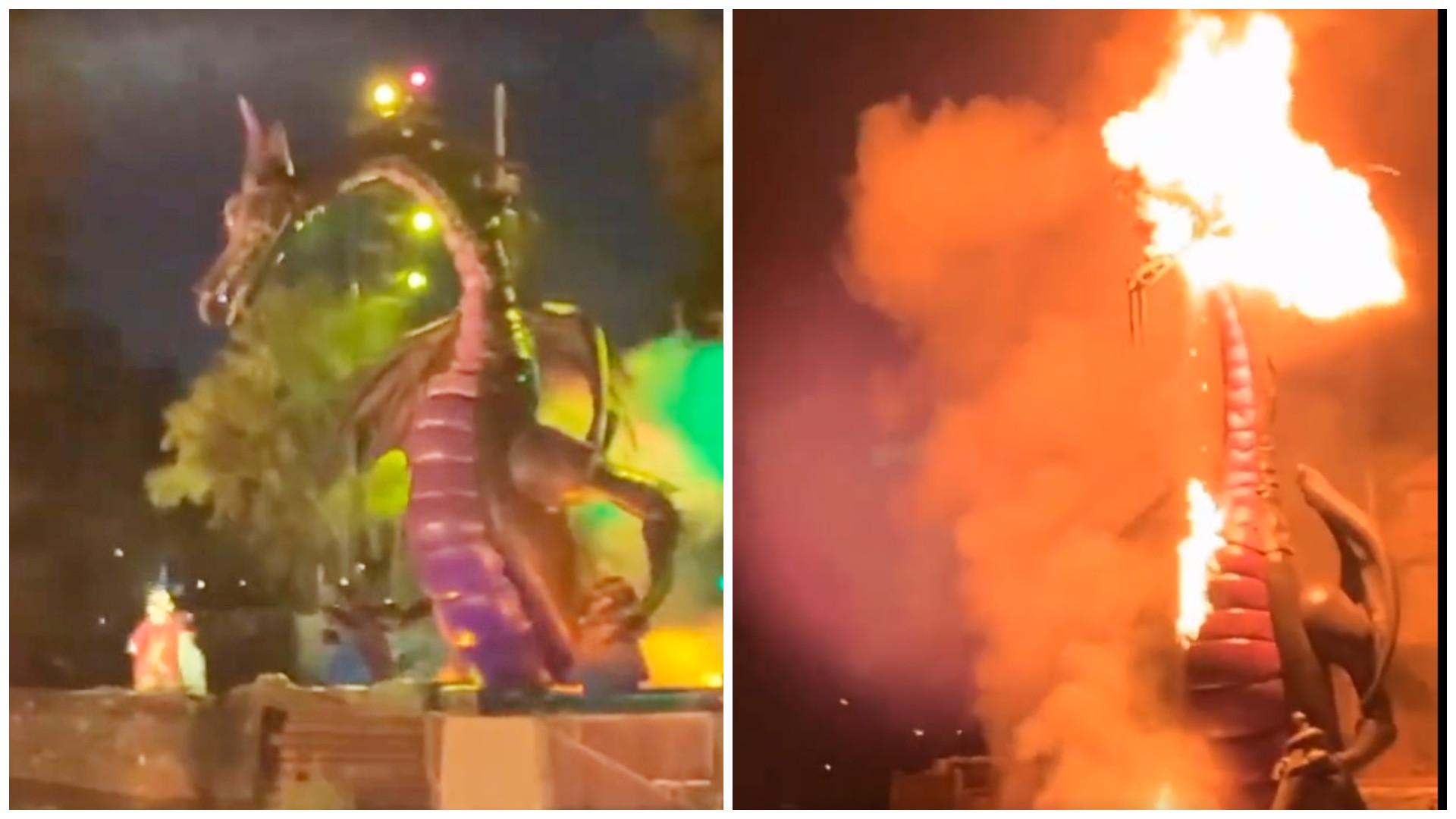 Moment terifiant la Disneyland. Un dragon înalt de 14 de metri a luat foc și a explodat în fața vizitatorilor | VIDEO