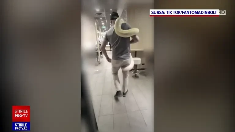 Cu pitonul de gât, la fast-food. Apariție înfiorătoare într-un local din România