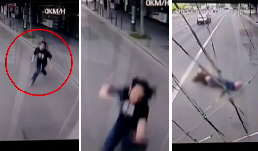 Accident înfiorător în București. Momentul în care un indonezian se aruncă în fața unui autobuz STB și este lovit. VIDEO