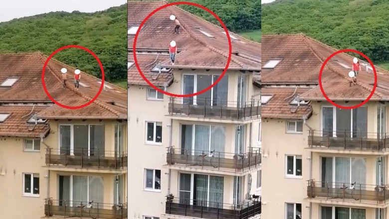 Doi copii au fost filmați în timp ce se joacă pe acoperișul unui bloc din Cluj. VIDEO