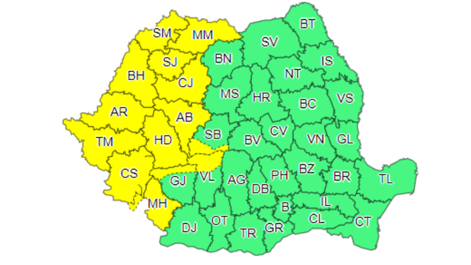 Cod galben de instabilitate atmosferică în mai multe regiuni ale ţării, de la ora 12:00 până la ora 23:00