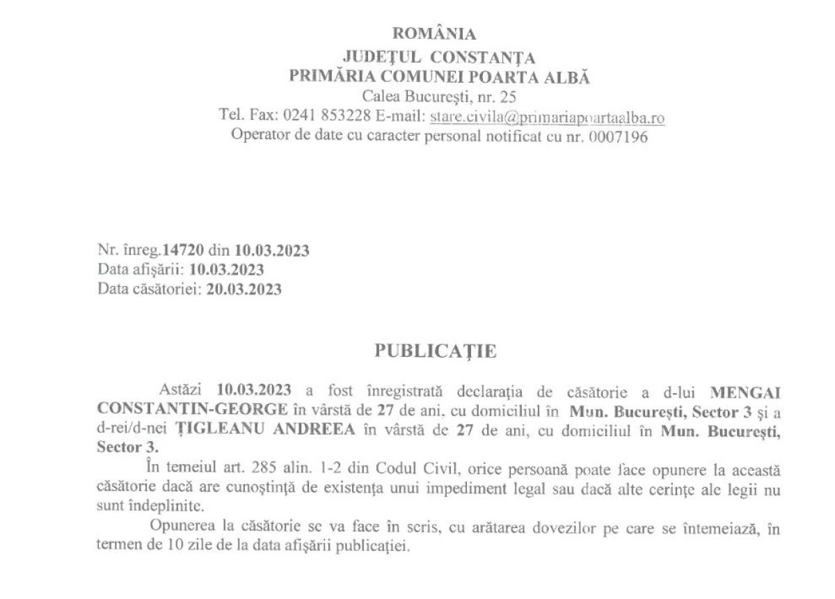 Căsătorie la Poarta Albă