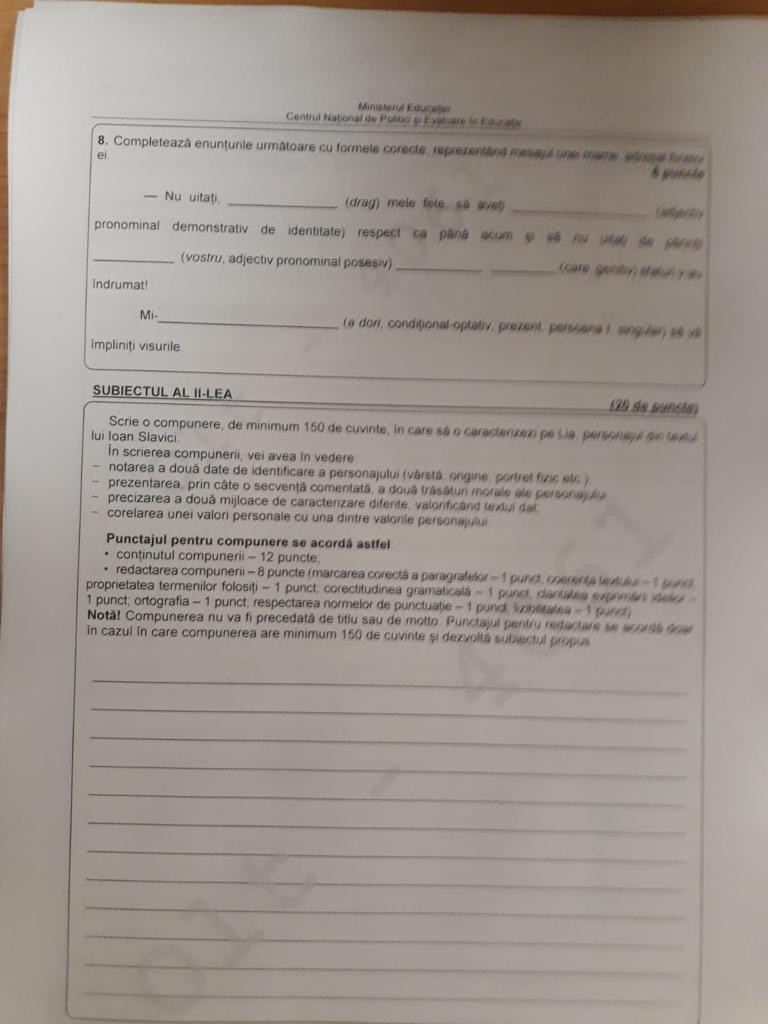 Subiecte romana evaluare Nationala