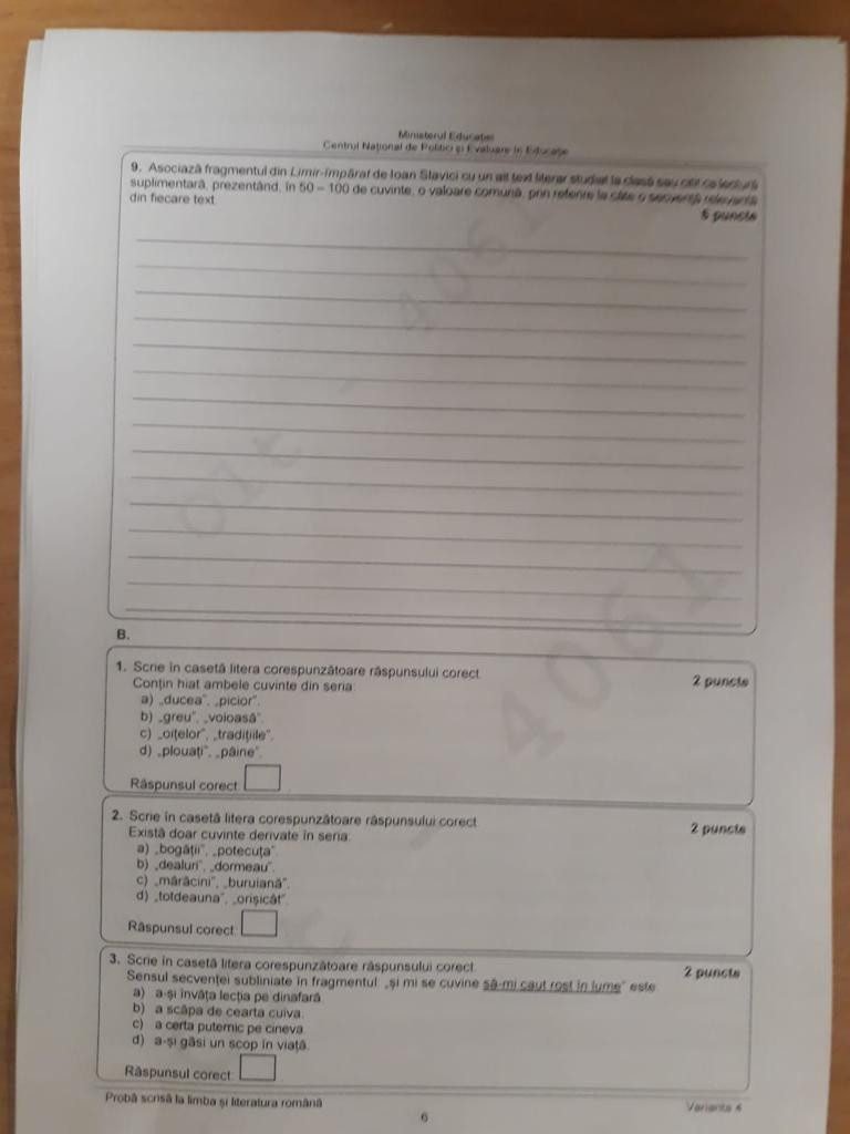 Subiecte romana evaluare Nationala