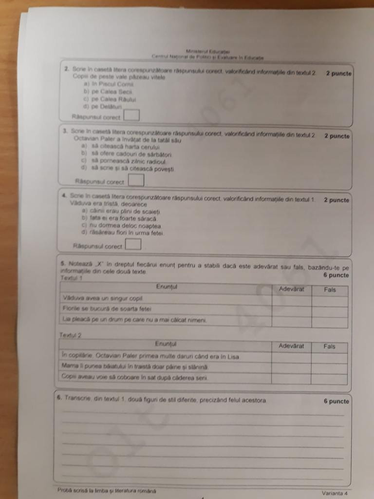 Subiecte romana evaluare Nationala