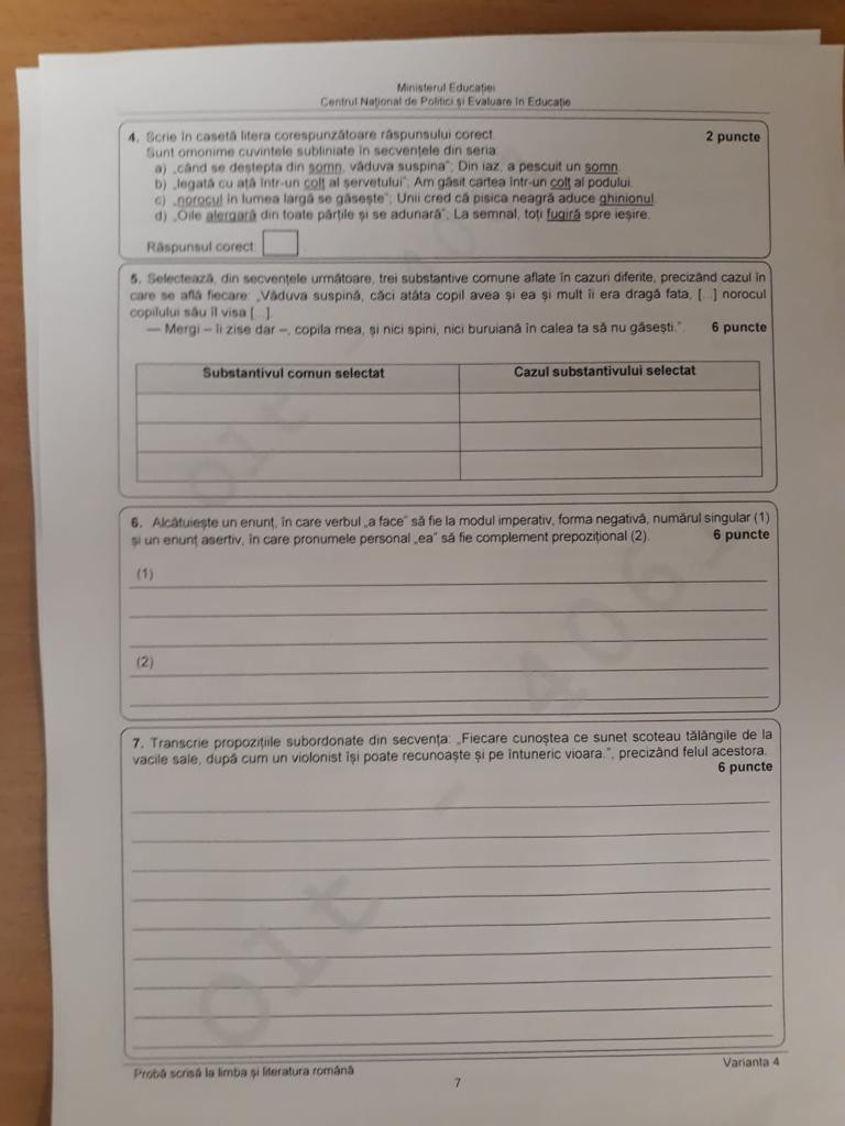 Subiecte romana evaluare Nationala