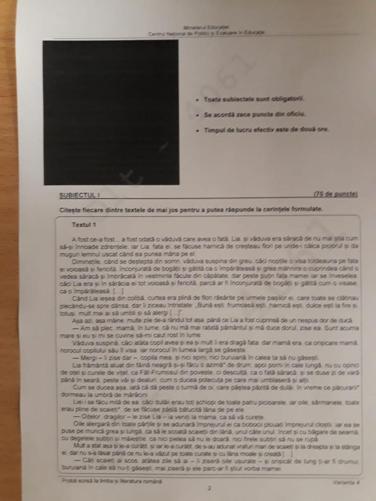 Subiecte romana evaluare Nationala