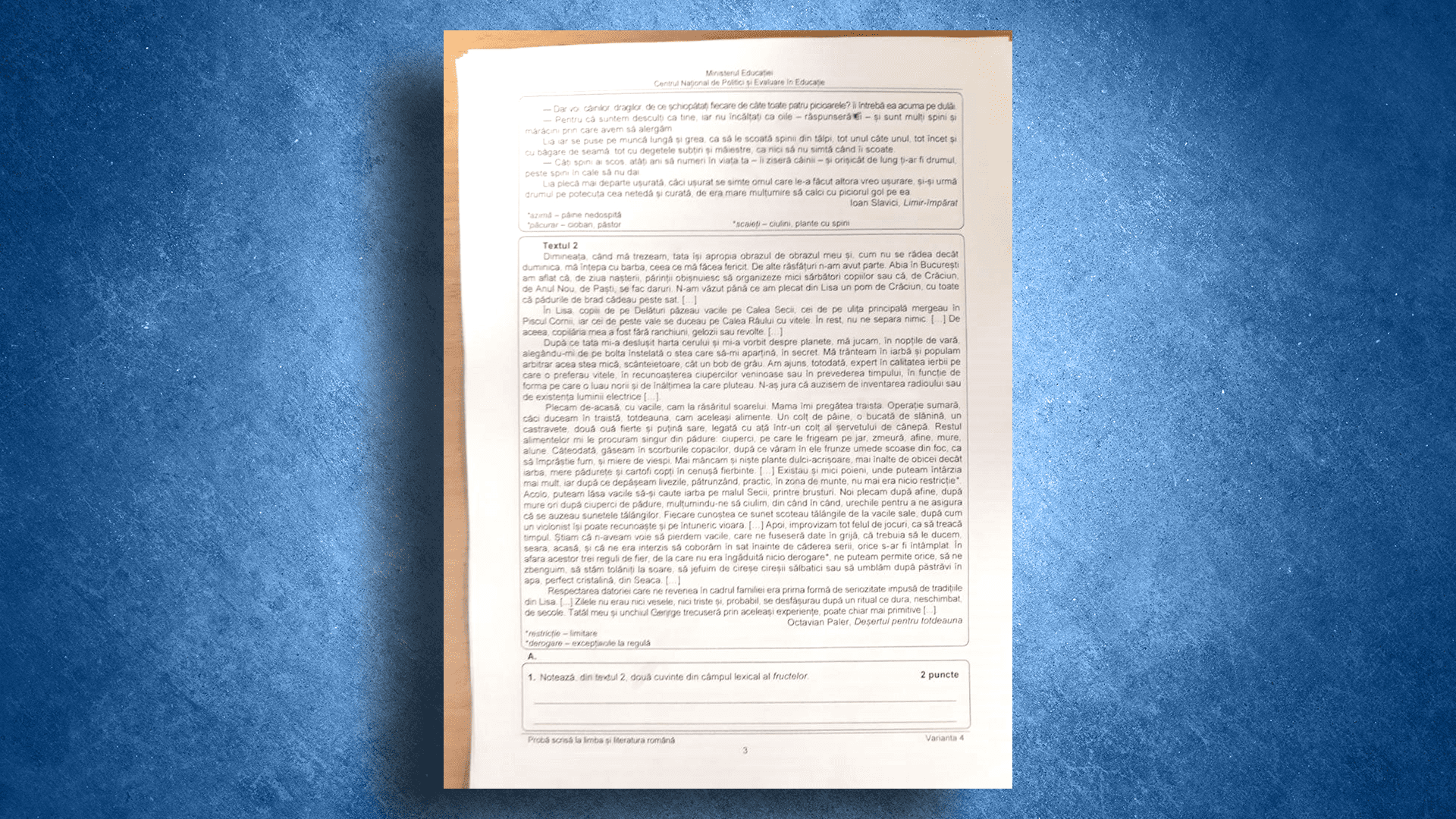 subiecte romana evaluare nationala 2023