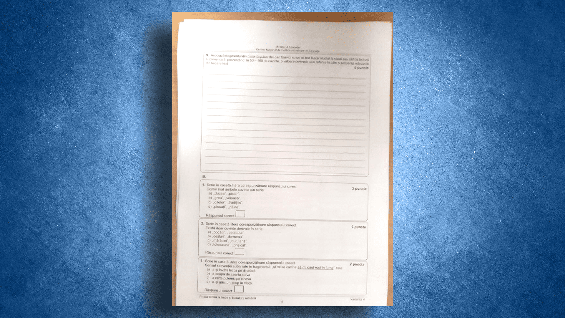 subiecte romana evaluare nationala 2023
