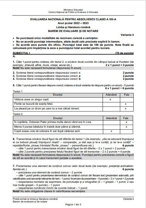 Subiecte romana Evaluare nationala 2023