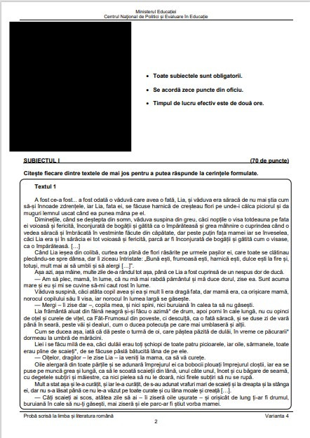 Subiecte romana Evaluare nationala 2023