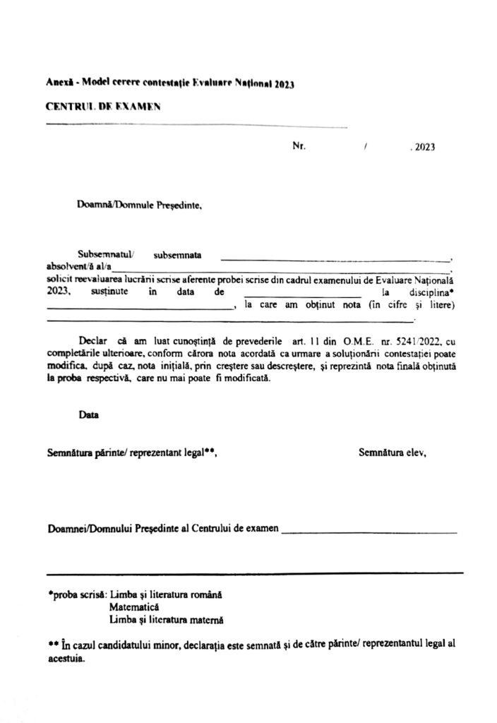 Contestatie evaluare nationala