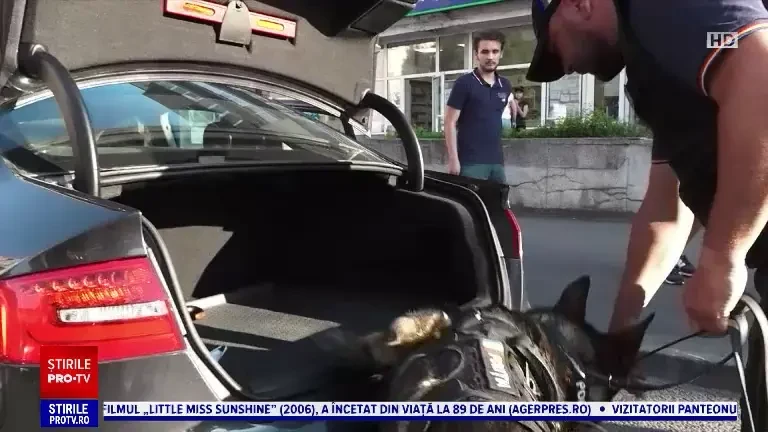 Keto, cel mai tânăr polițist patruped din Mureș, a verificat mașinile oprite în trafic, în căutarea substanțelor interzise