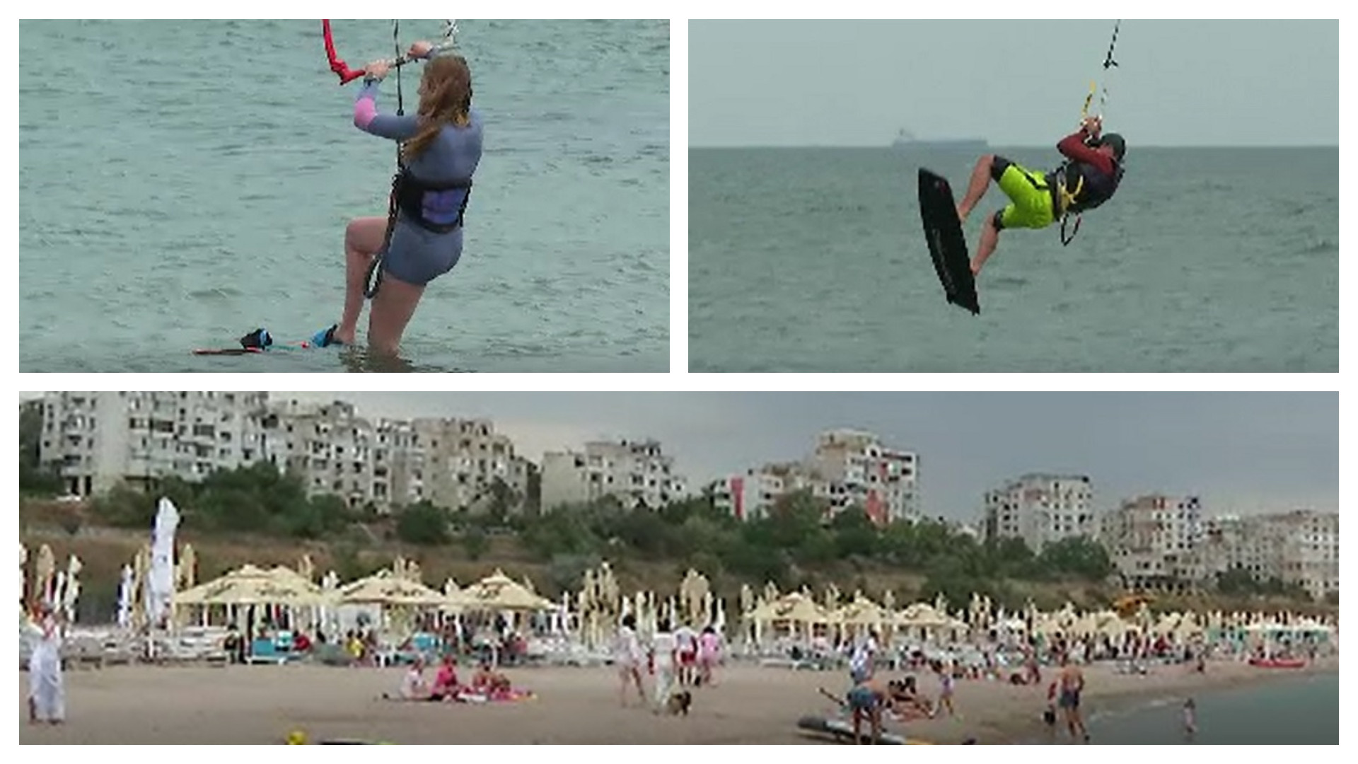Pasionații de kitesurfing și paddleboarding, spectacol printre valuri pe litoral. "Ne bucurăm de sportul care ne place"