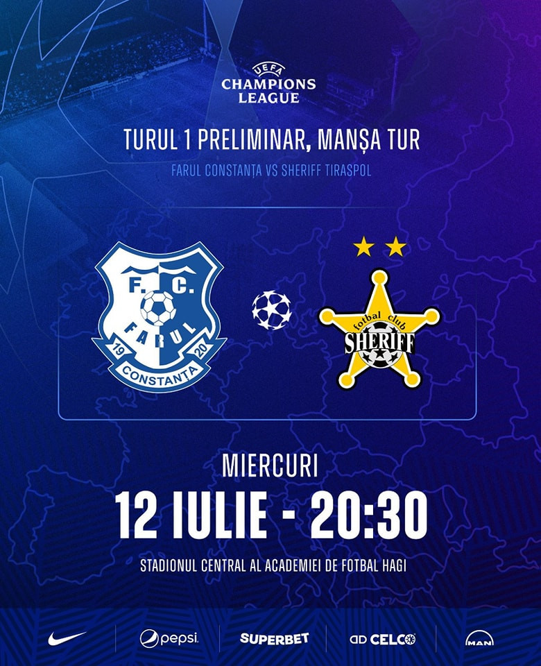 Farul Constanța - Sheriff Tiraspol 1-0, în primul tur preliminar al Ligii Campionilor. Victorie importantă pentru ”rechini”