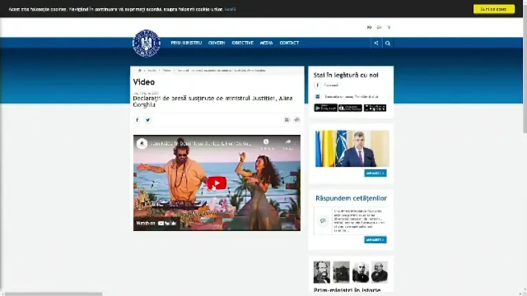 Gafă pe site-ul Guvernului. Ce videoclip a fost postat sub anunțul ”Declarații de presă susținute de ministrul Justiției”