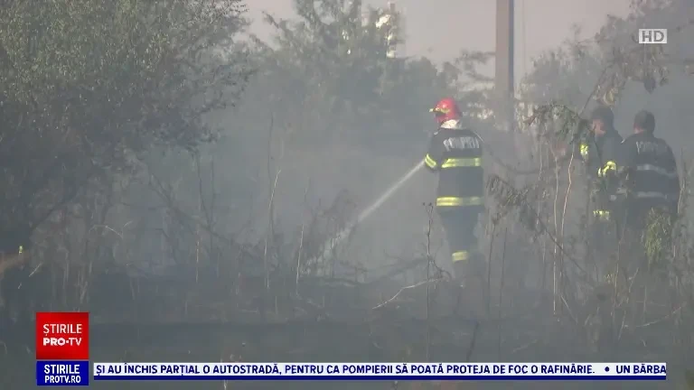 Incendiu uriaș la marginea Bucureștiului. Flăcările s-au apropiat de case, oamenii au făcut atacuri de panică