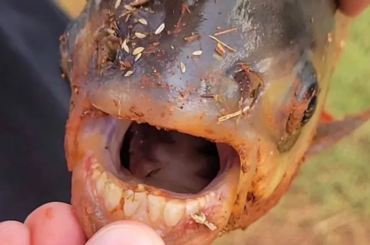 Un copil care pescuia liniștit în iazul din localitatea lui a prins un pește ”cu dinți umani”. Toată lumea a rămas uimită