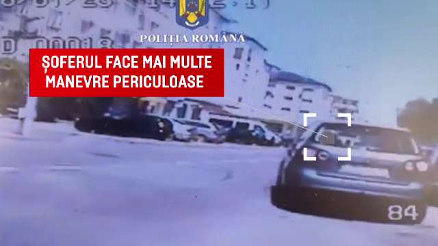 Momentul în care un șofer beat este urmărit de poliție în Bistrița. Manevrele periculoase făcute după ce a lovit două mașini