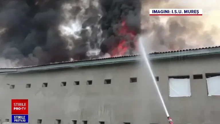 Incendiu puternic la o hală de calculatoare din Mureș. A fost emis RO-ALERT