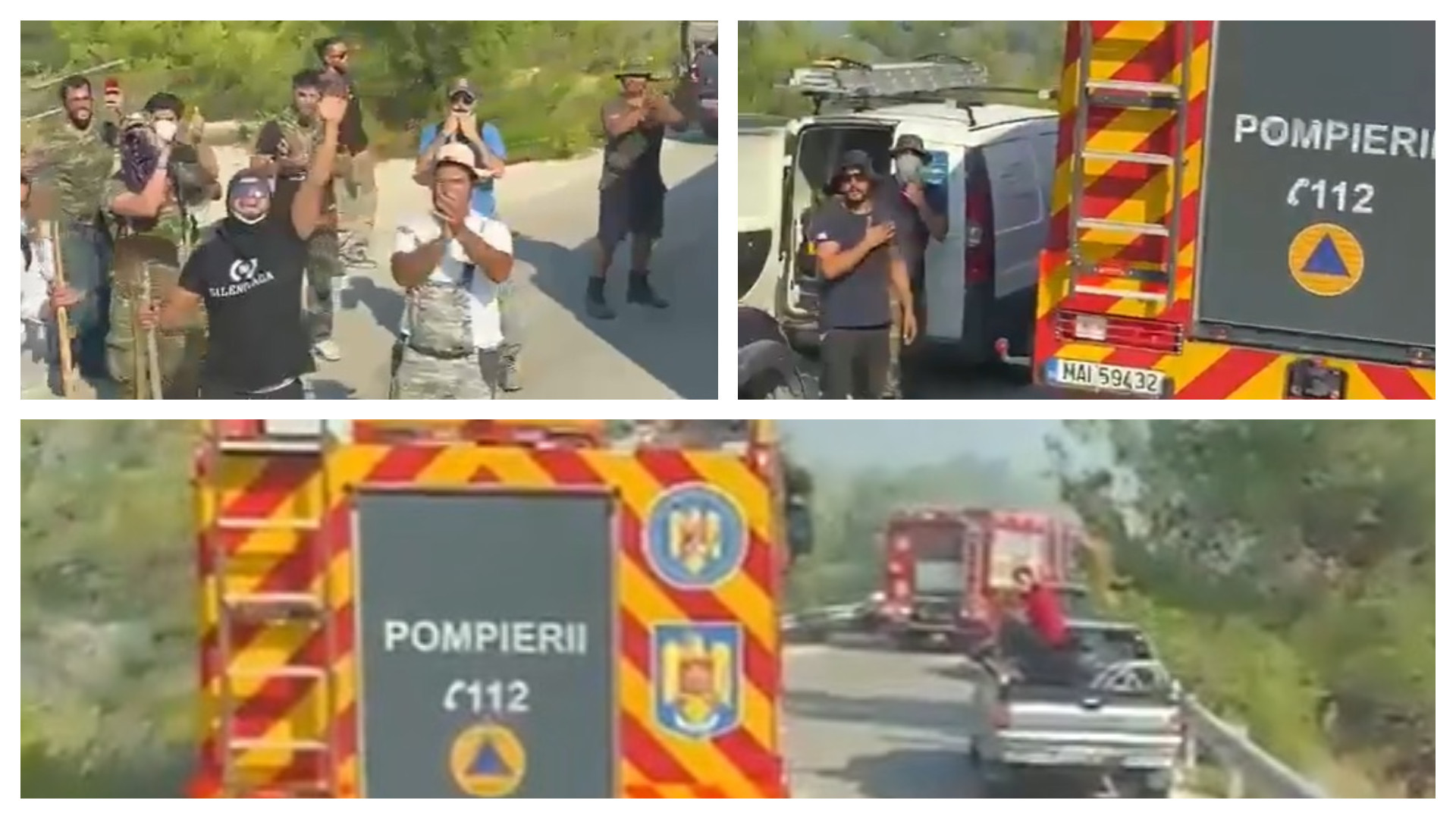 "Piele de găină". Imagini emoționante surprinse în Grecia. Pompierii români, întâmpinați cu aplauze pe străzi | VIDEO