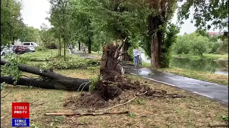 Rupere de nori și potop în vestul României. Rafalele au atins și 100 de kilometri pe oră. Codul roșu, valabil până miercuri