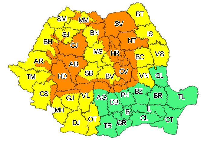 hartă cod portocaliu și cod galben