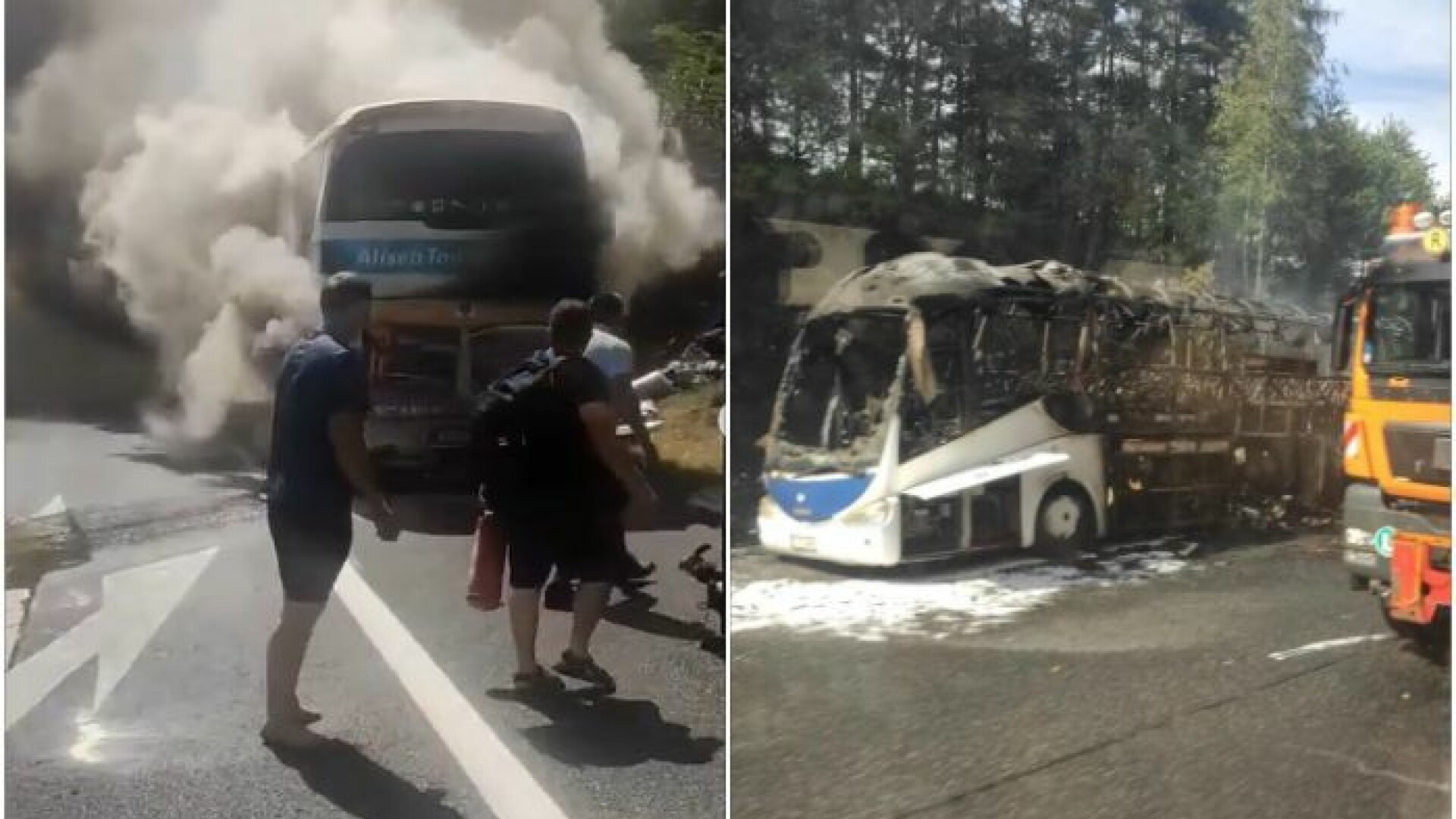 Un autocar cu români şi moldoveni a luat foc pe o autostradă din Viena. Vehiculul s-a făcut scrum în doar câteva minute