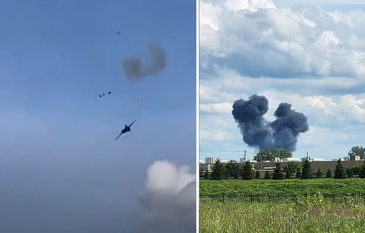 Momentul în care un MiG se prăbușește peste mașinile dintr-o parcare. Piloții au reușit să se catapulteze. VIDEO