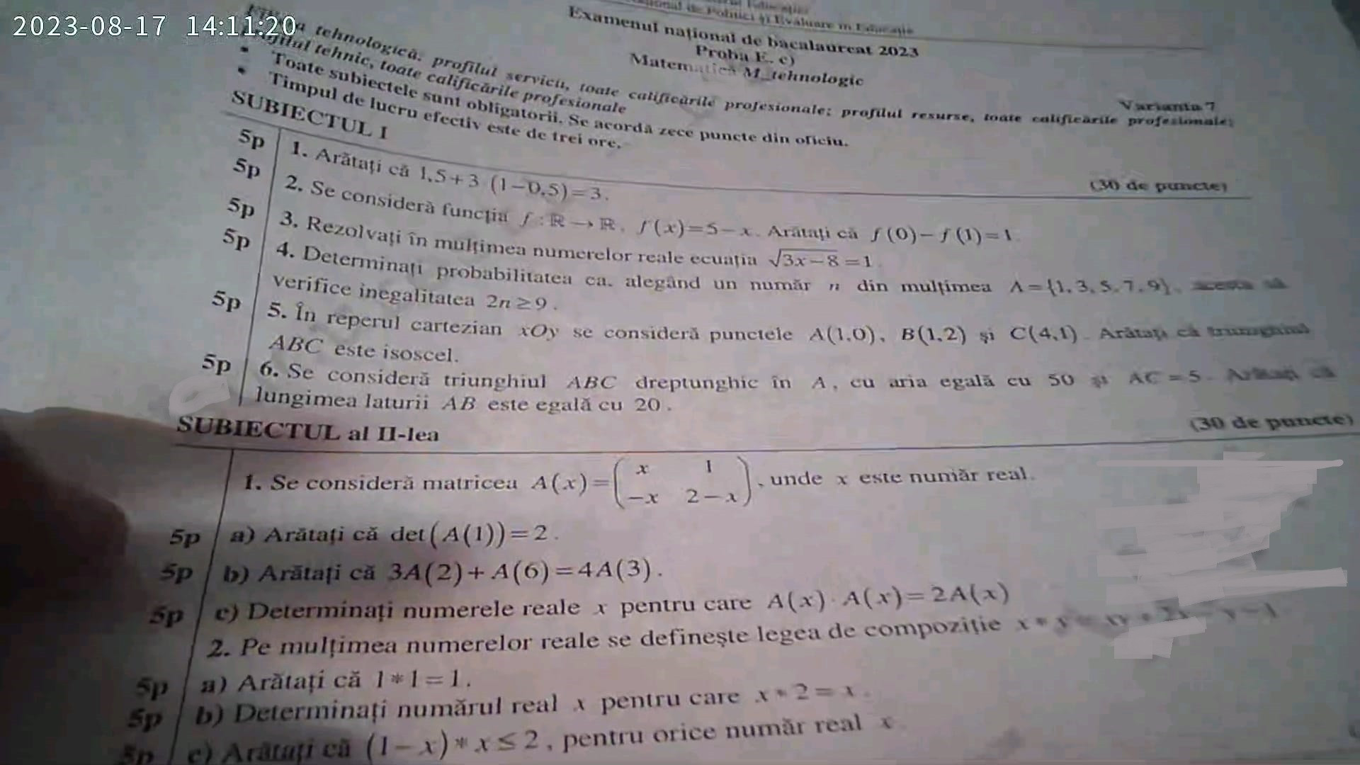 Bac de toamna Subiecte