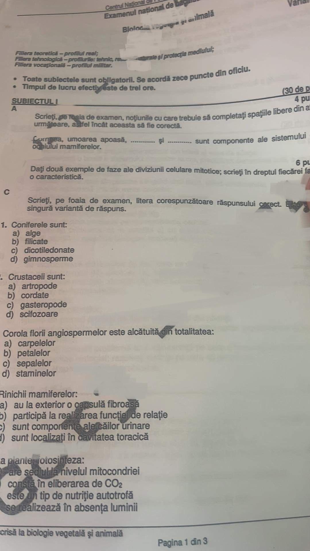 Biologie vegetală și animală Bac 2022 - toamna