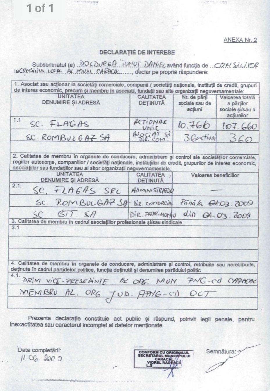 declarație de interese
