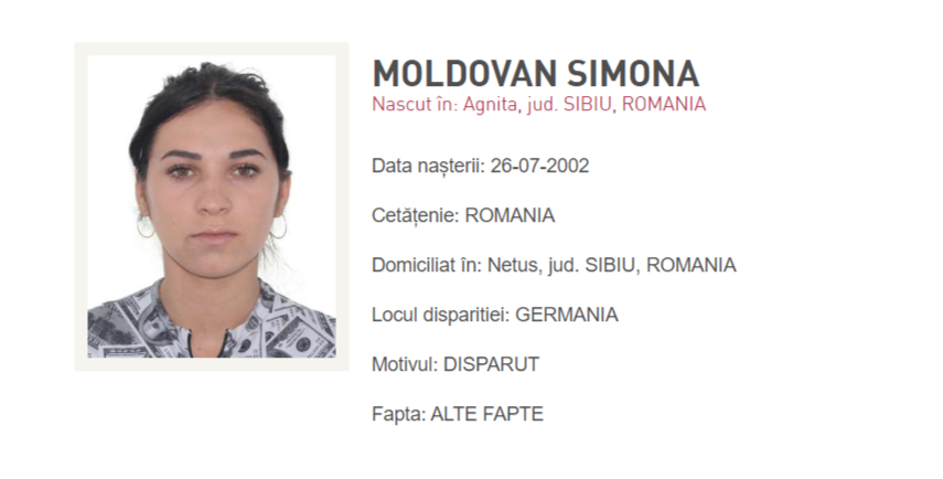 O tânără din Sibiu, plecată la muncă în Germania, a fost dată dispărută. Tatăl ei a sesizat poliția