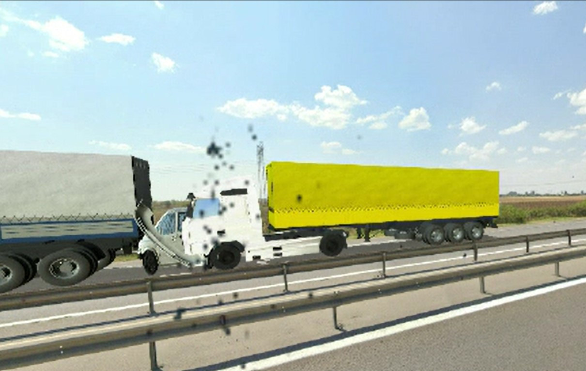 ANIMAȚIE GRAFICĂ. Cum a fost strivit microbuzul între două TIR-uri, pe A1. Muncitorii din vehicul au murit pe loc