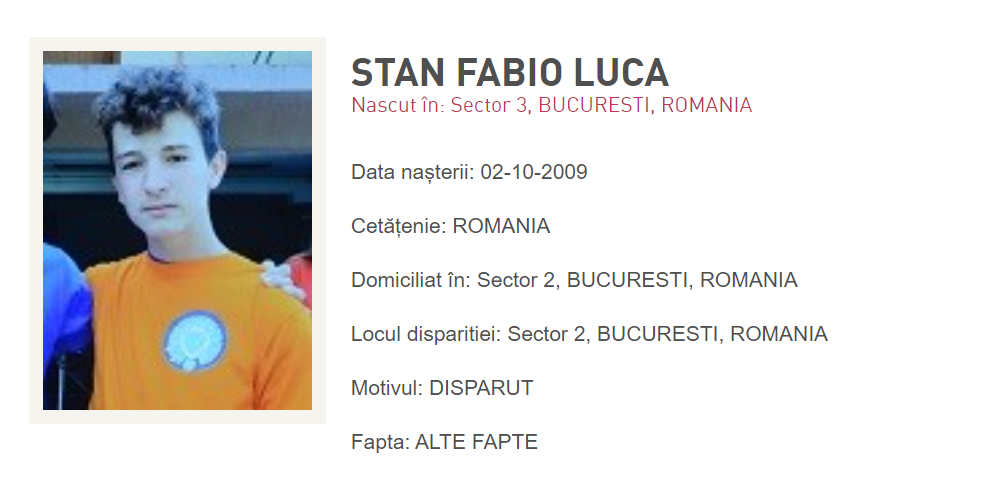 Un băiat de 13 ani a dispărut din Sectorul 2 al Capitalei. Poliția cere ajutorul populației pentru a-l găsi