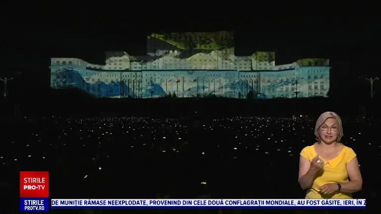 Detaliul enervant observat de spectatorii iMapp. A fost uitată lumina aprinsă la două ferestre din Palatul Parlamentului