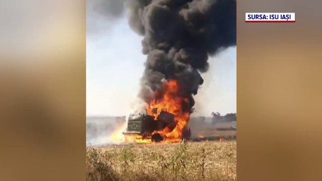 Un utilaj agricol a ars precum o torță pe un câmp din Iași. Avea 400 de litri de motorină în rezervor